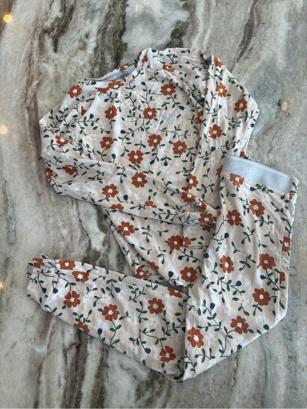 LOULOU LOLLIPOP - Kids Floral Long-Sleeve Pajama Set in Cream and Rust Florals